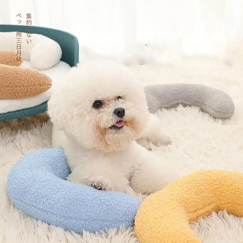 U-shaped blue cat pillow with adjustable collar for cervical support