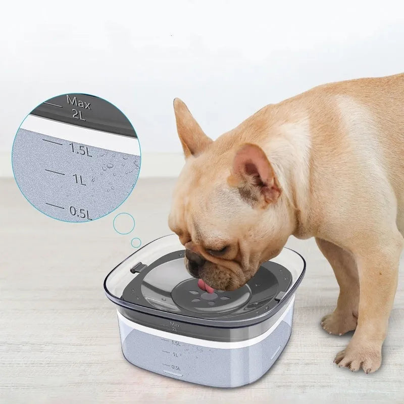 Transparent large capacity dog water bowl with floating disk and anti-spill design