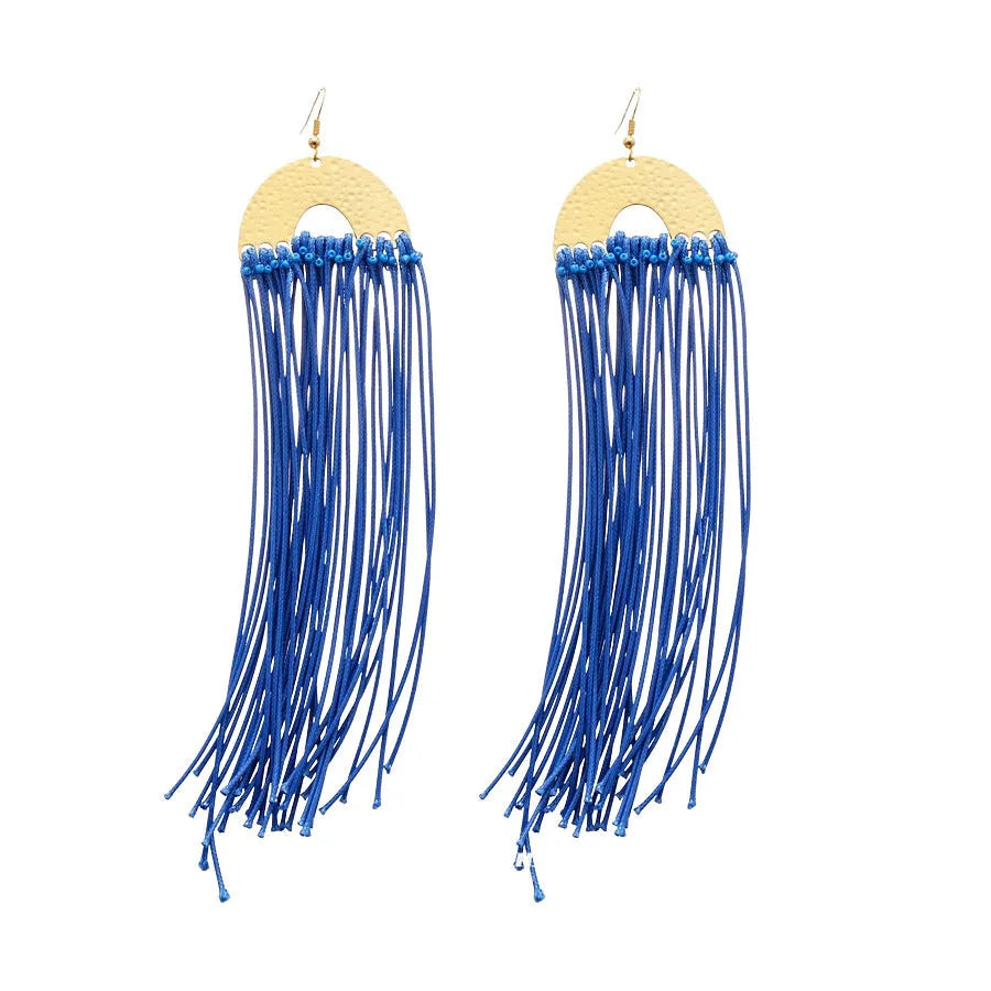 Handmade geometric cloth women's earrings in silver needle-blue resin flower colour.