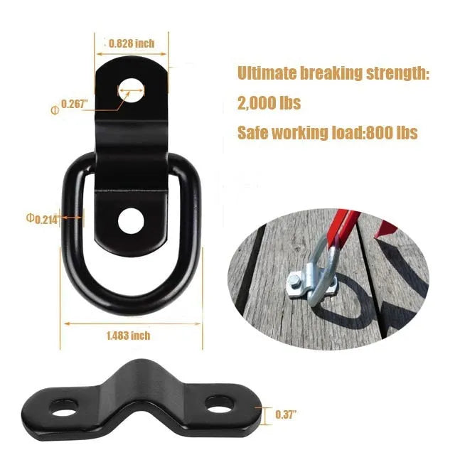 Galvanised black carbon steel pull ring floor hook for trucks on a white background