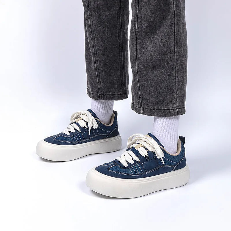 Men's black canvas platform sneakers with lace-up front and 3-5cm raised sole