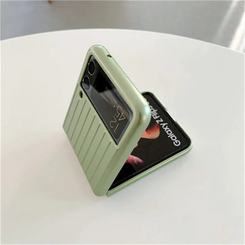 Samsung Z Flip3 flip-type mobile phone case in a choice of seven solid colours showing ultra-thin design.