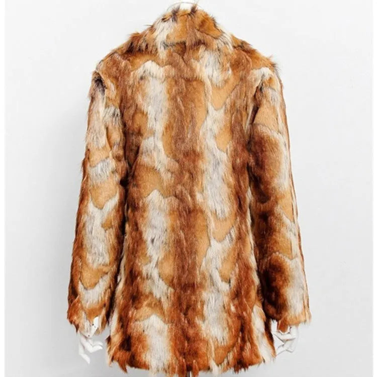 Women's tiger print faux fur slim leather jacket, long sleeve street fashion coat.
