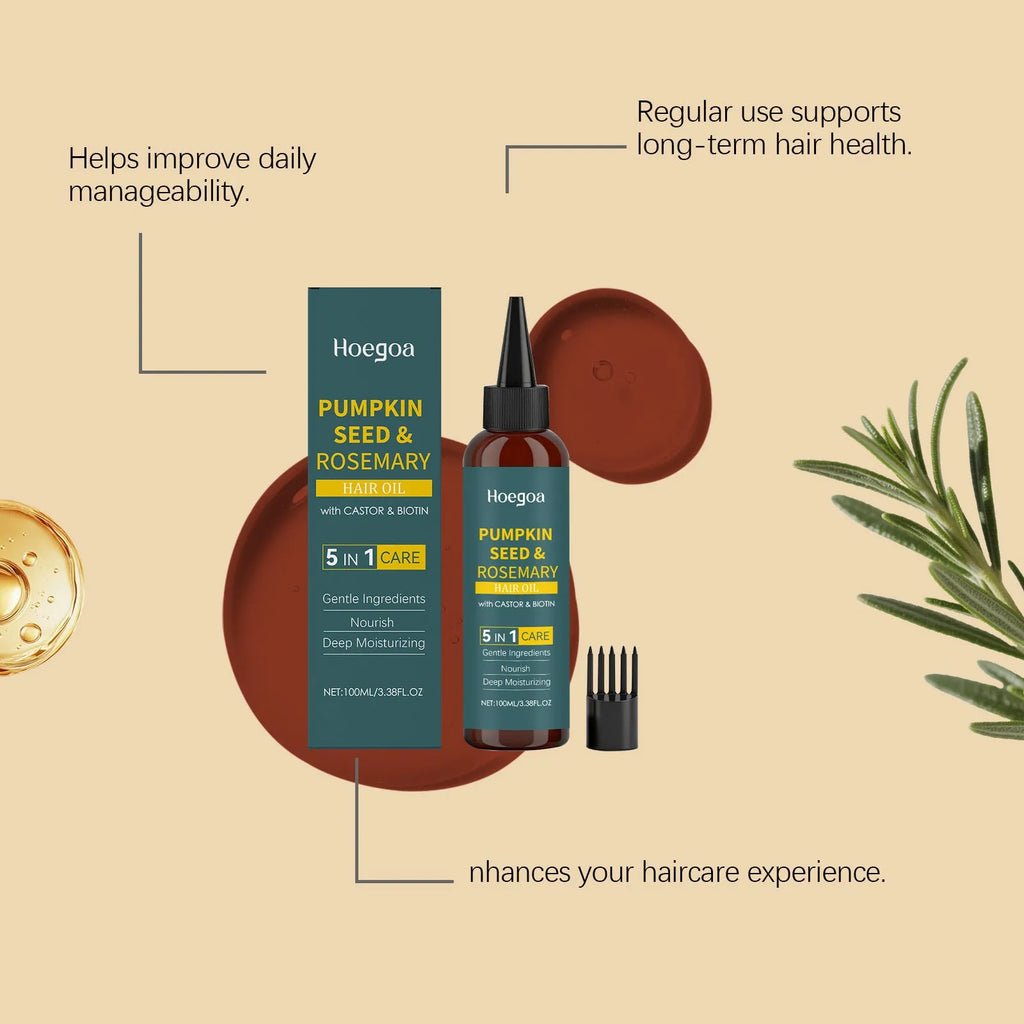 Rosemary essential oil bottle with pointed applicator nozzle and hair comb for hair care