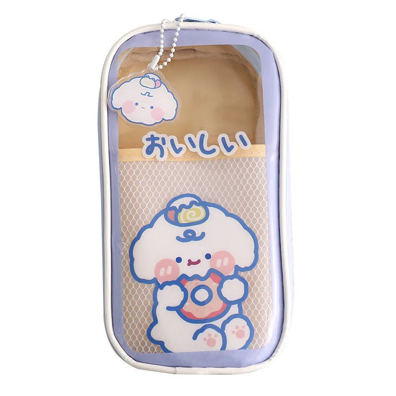 Transparent cartoon pencil case measuring 20cm with South Korea style design