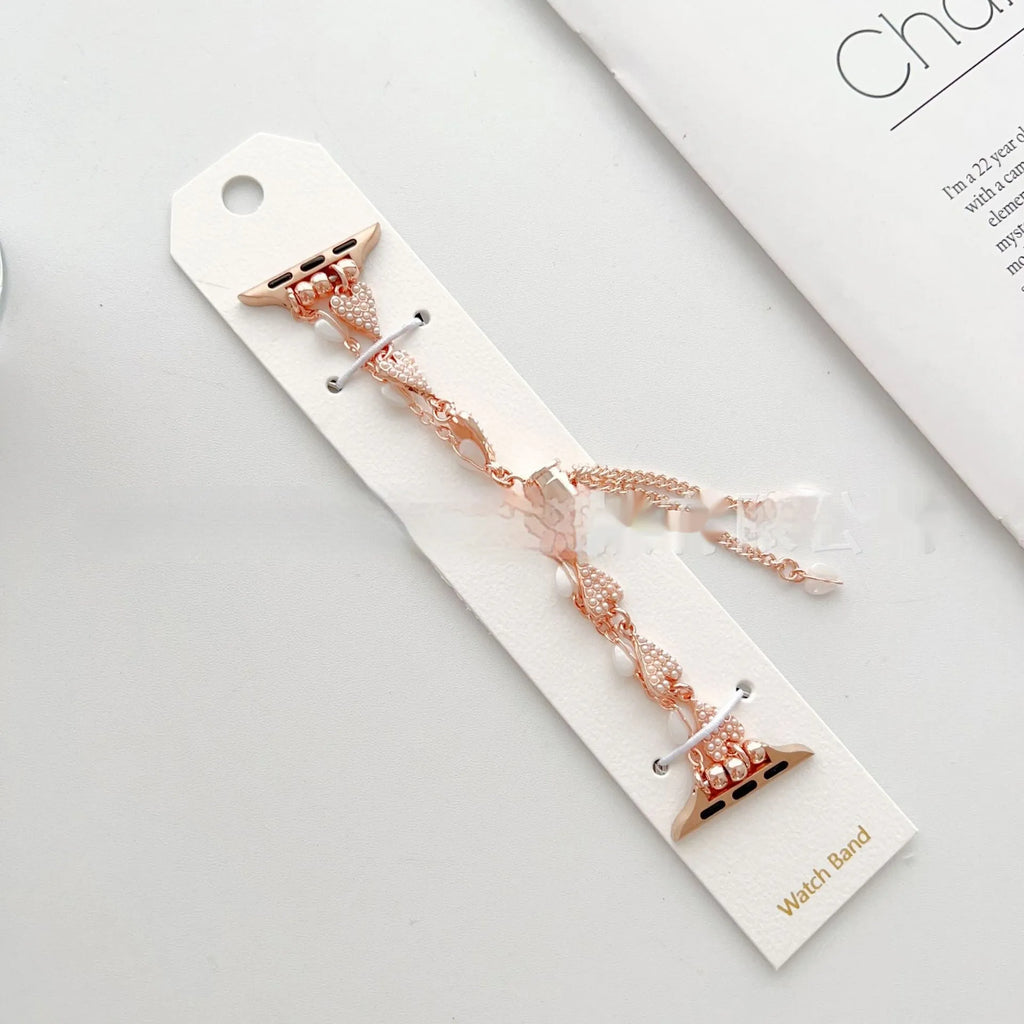 Love bracelet pearl chain metal strap for Apple Watch 38-49mm in gold colour
