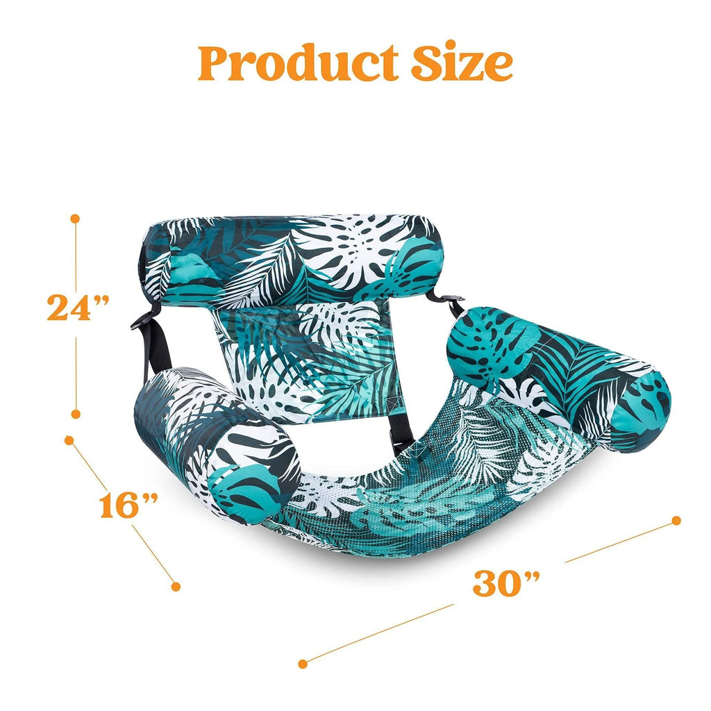 Inflatable floating hammock water chair in blue leaves colour, dimensions 76x35x60cm, made of PVC