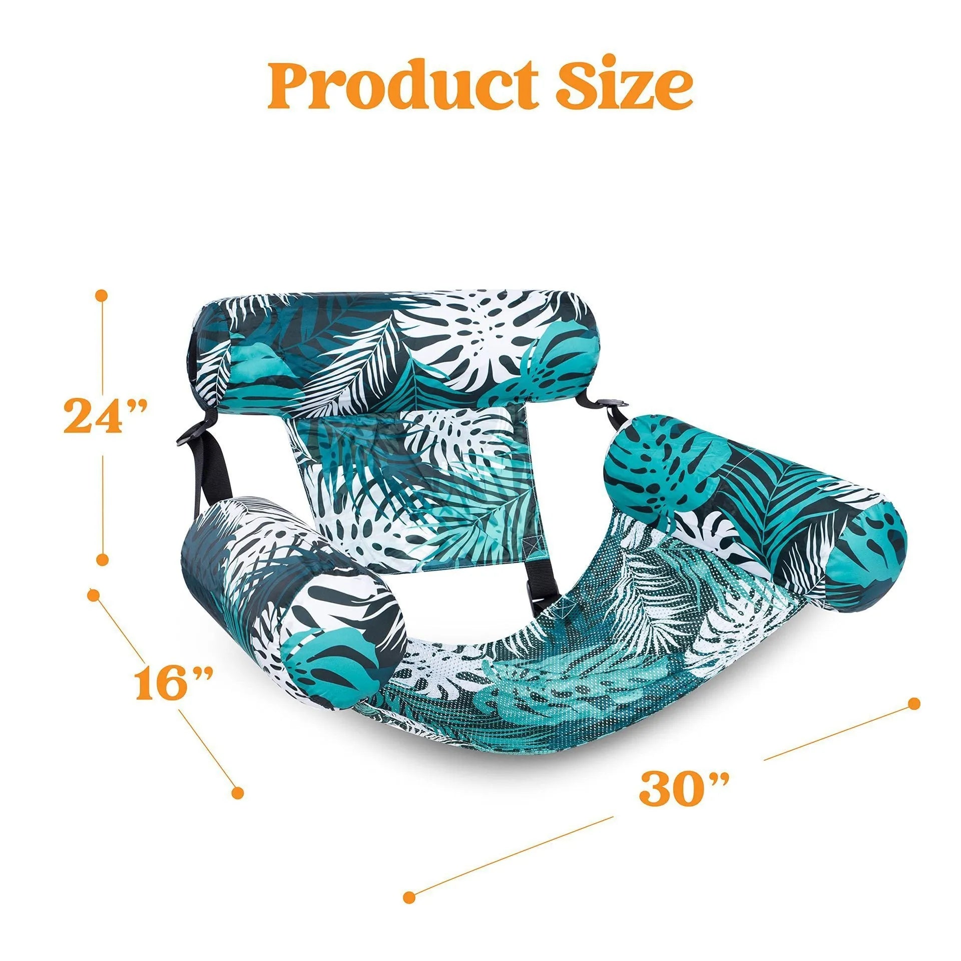 Inflatable floating hammock water chair in blue leaves colour, dimensions 76x35x60cm, made of PVC