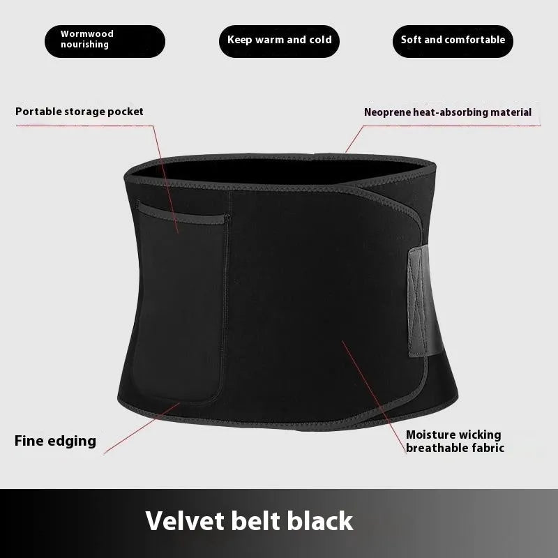 Black waist and abdominal support belt for adult yoga and fitness.