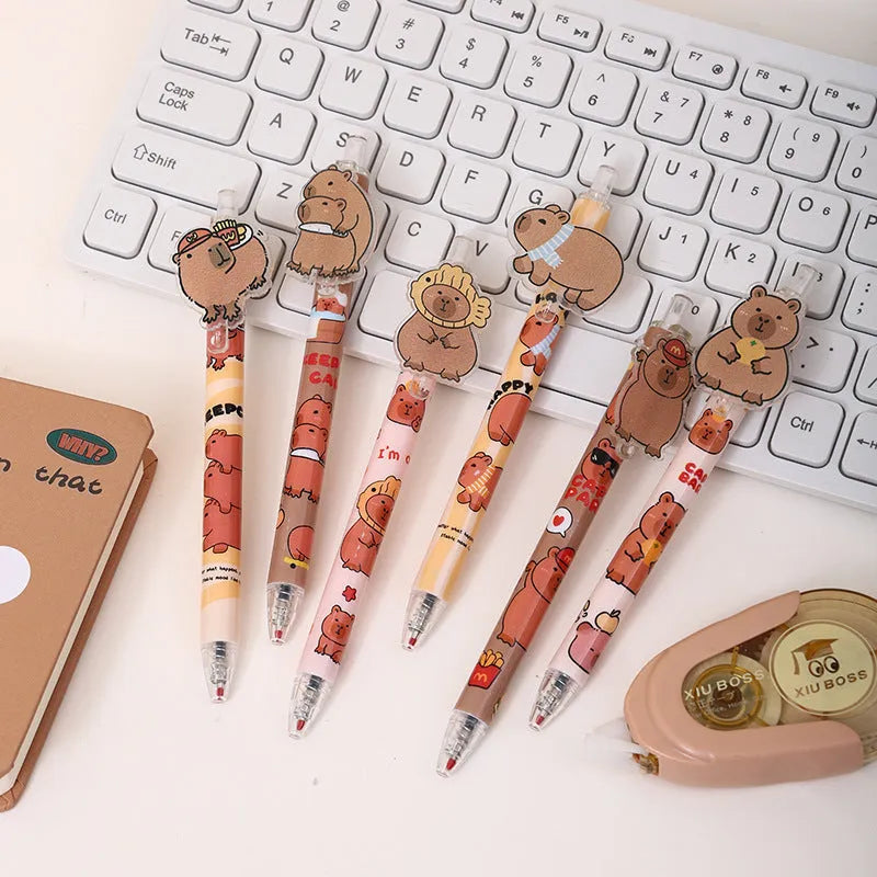 Open box showing 48 cartoon bear design acrylic gel pens with plastic bodies and black ink.