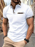 Men's short sleeve plaid colourblock t-shirt with a decorative zipper on the front.