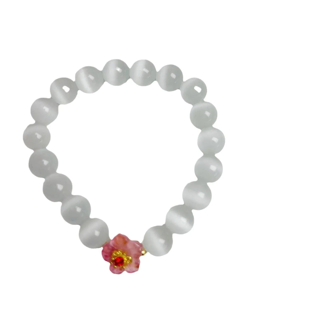 Handmade floral glass bead bracelet women's jewellery in yellow, pink, white or green colour options