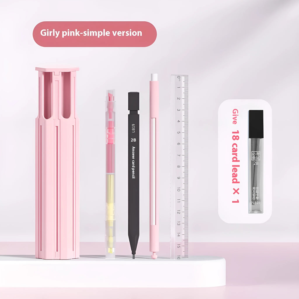 Six Pens Pencil Box Kit in plastic construction with multiple colour options