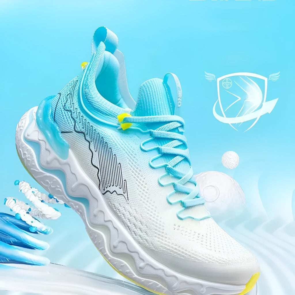 Women's cushioned running sneakers with thick rubber soles in a selection of colours.