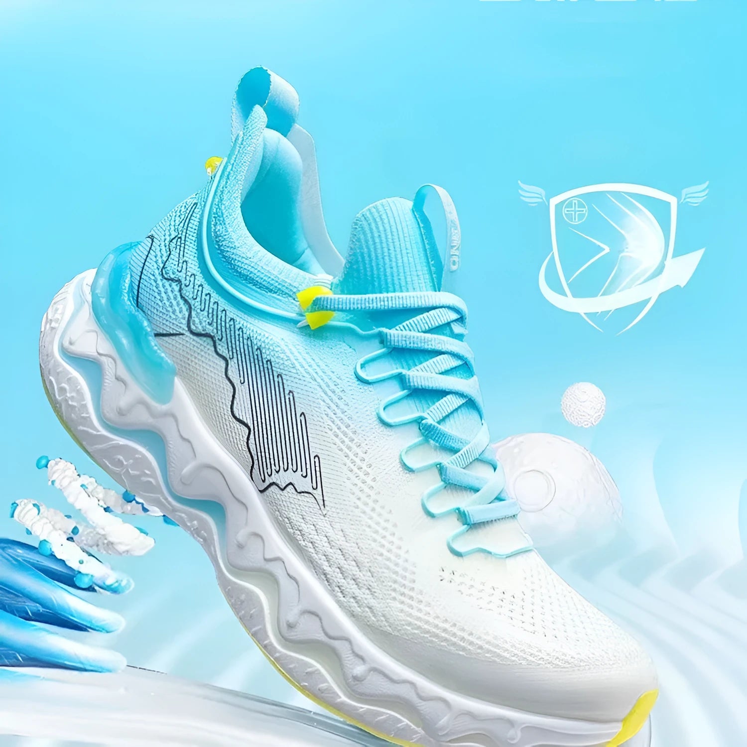 Women's cushioned running sneakers with thick rubber soles in a selection of colours.