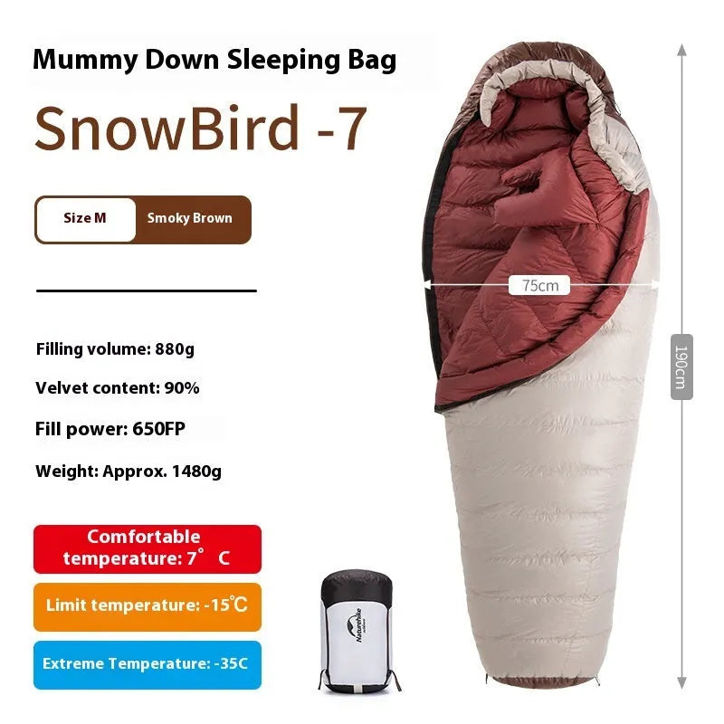 Goose down mummy sleeping bag for adults in storage bag