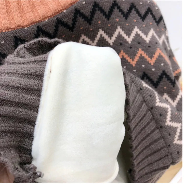 Korean style children's wool sweater in brown or apricot colour with long sleeves