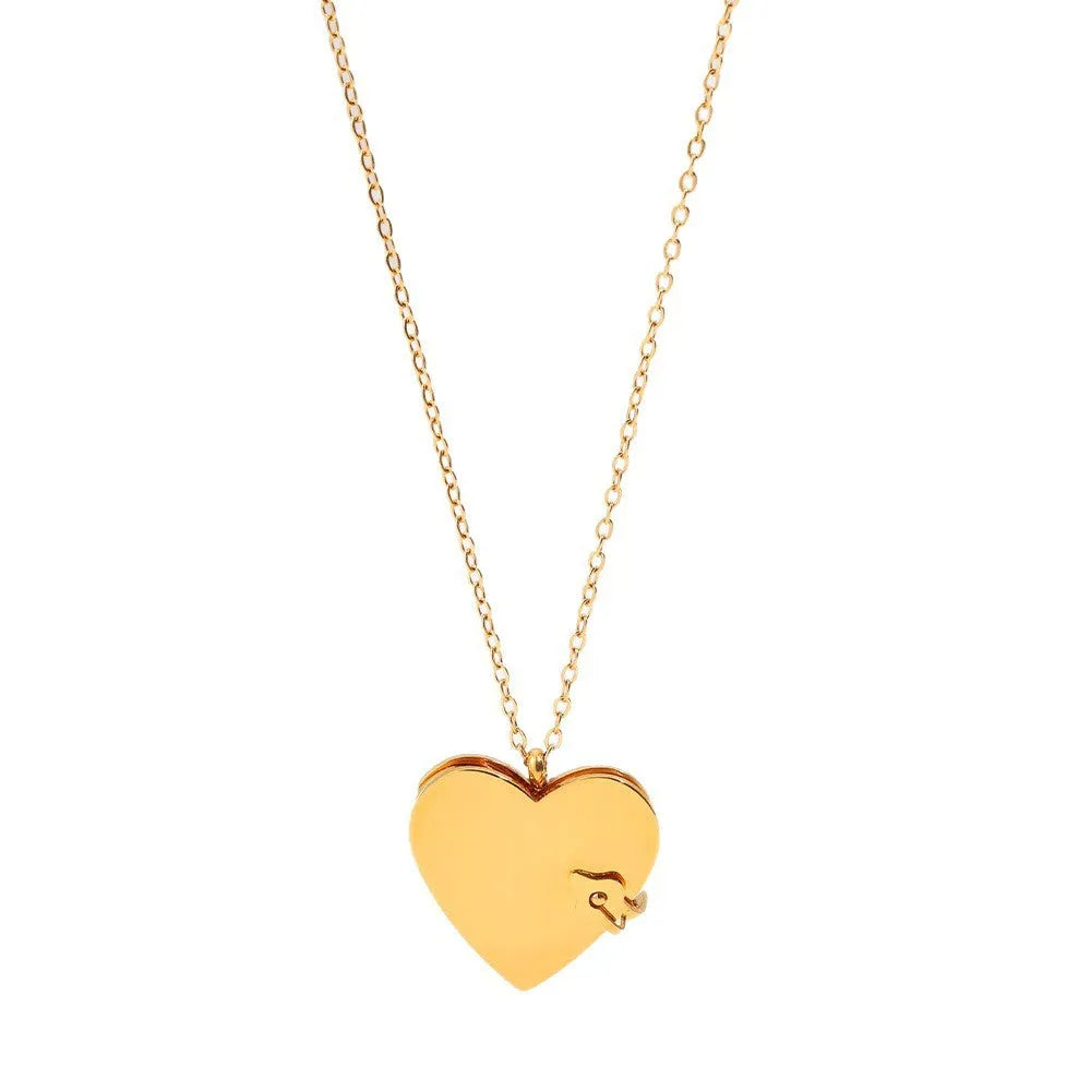 Love titanium steel heart-shaped book pendant necklace with PVD gold plating and O-link chain