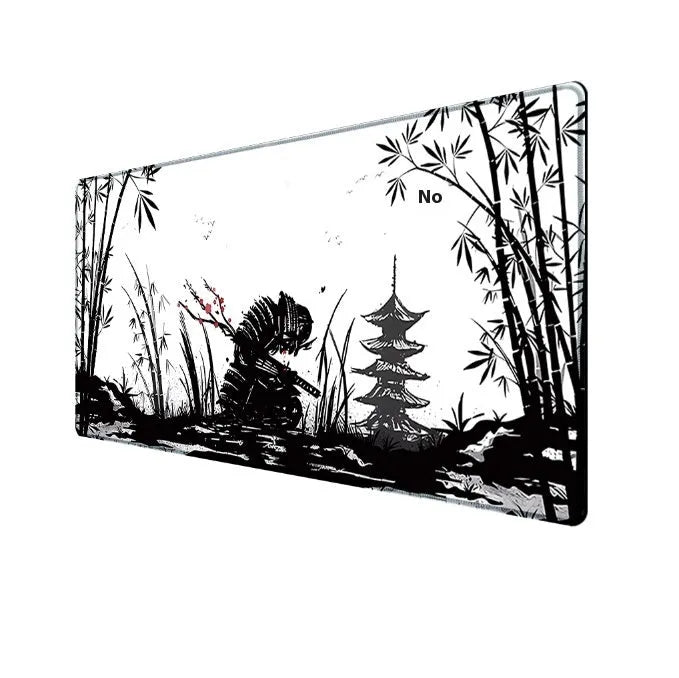 Japanese Samurai design gaming mouse pad on desk with cloth surface and non-slip base