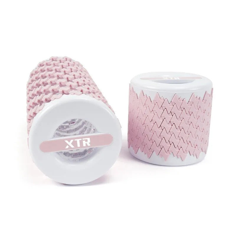 Adjustable telescopic foam roller for muscle massage in red, black, pink, or yellow colour options.