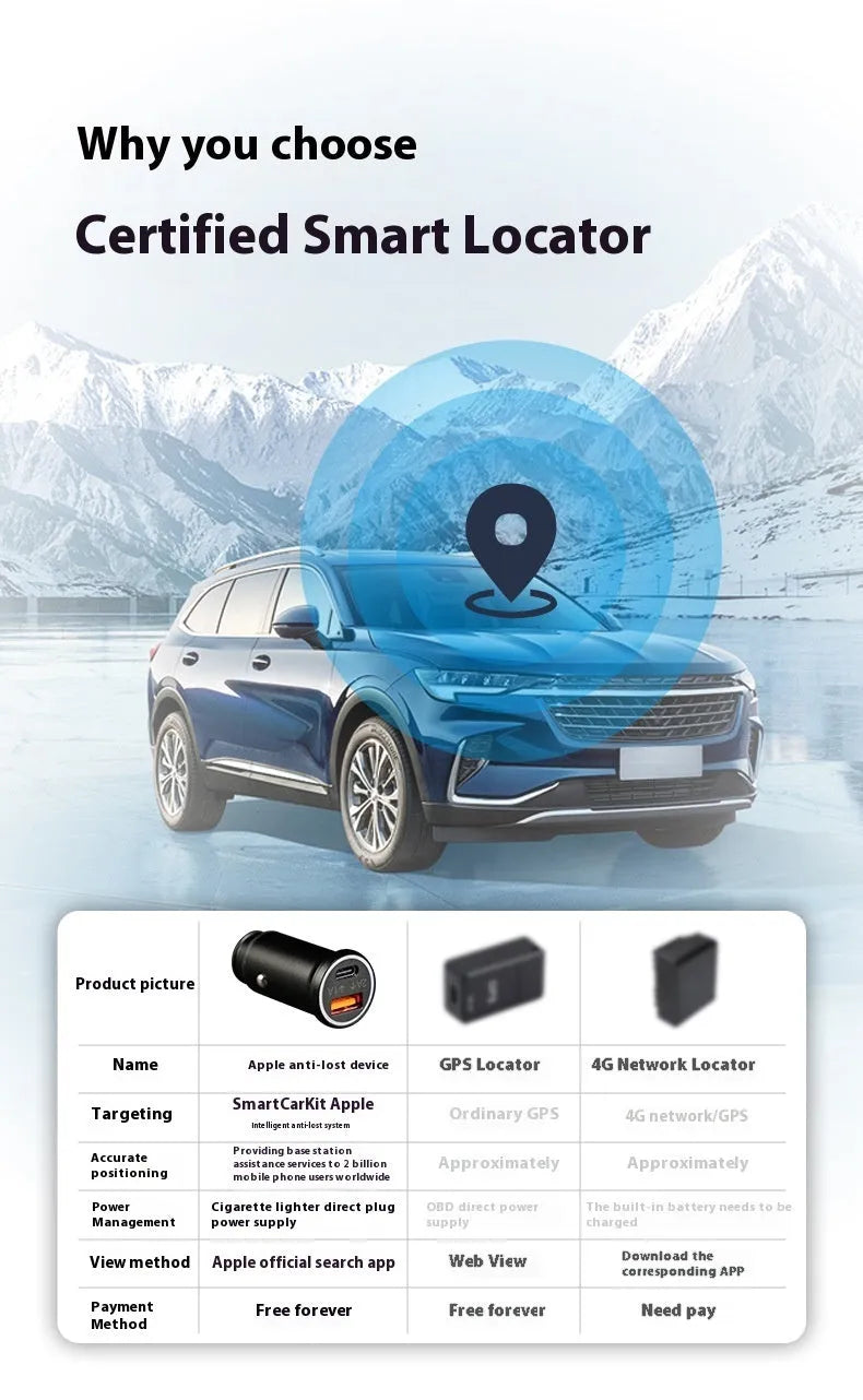 Black GPS car locator tracker with car charger on a table