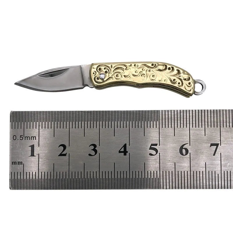 Brass mini folding knife keychain pendant with 3cm blade and brass handle