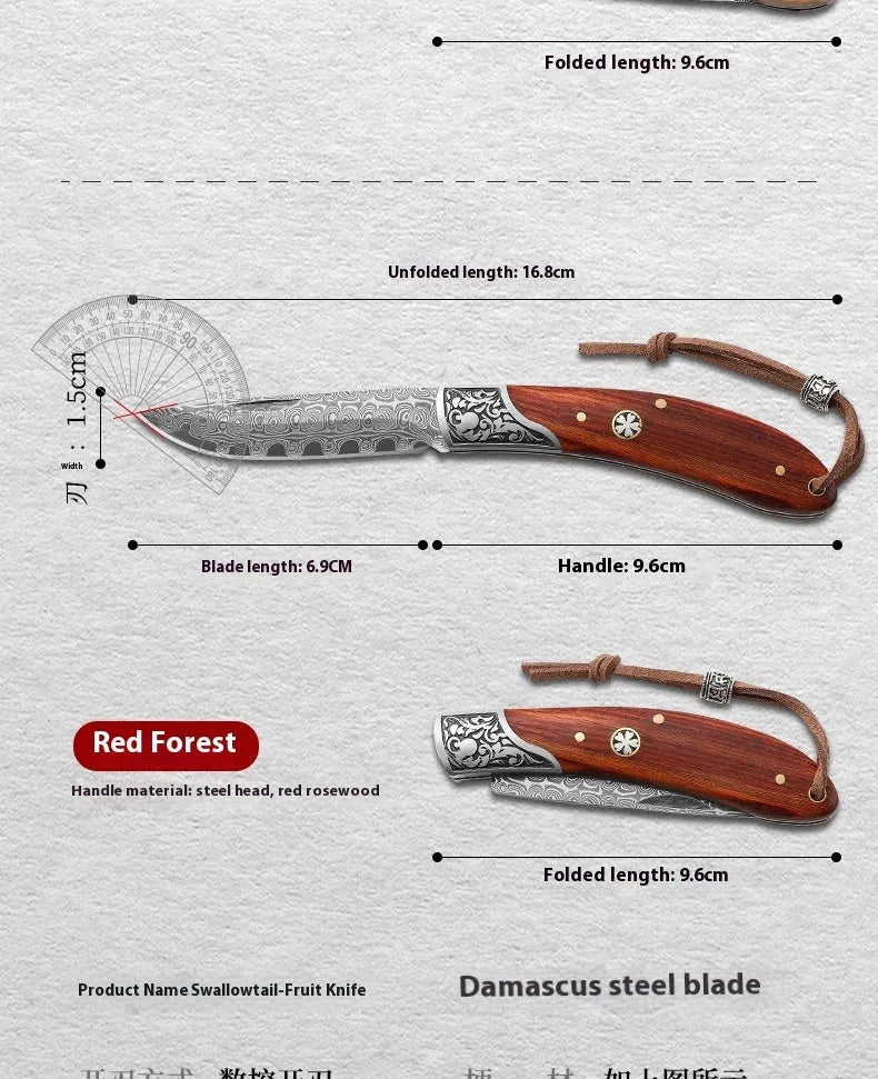 VG10 stainless steel folding portable knife in blue or red handmade national style
