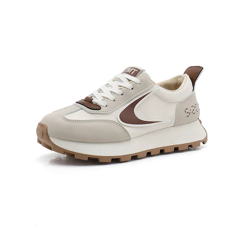 Forrest Gump beige heightened casual sneakers low top round toe rubber sole side view