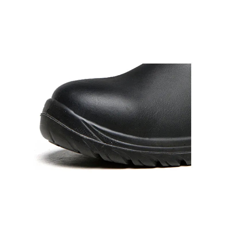 Black high-top leather safety work boots with anti-piercing sole protection