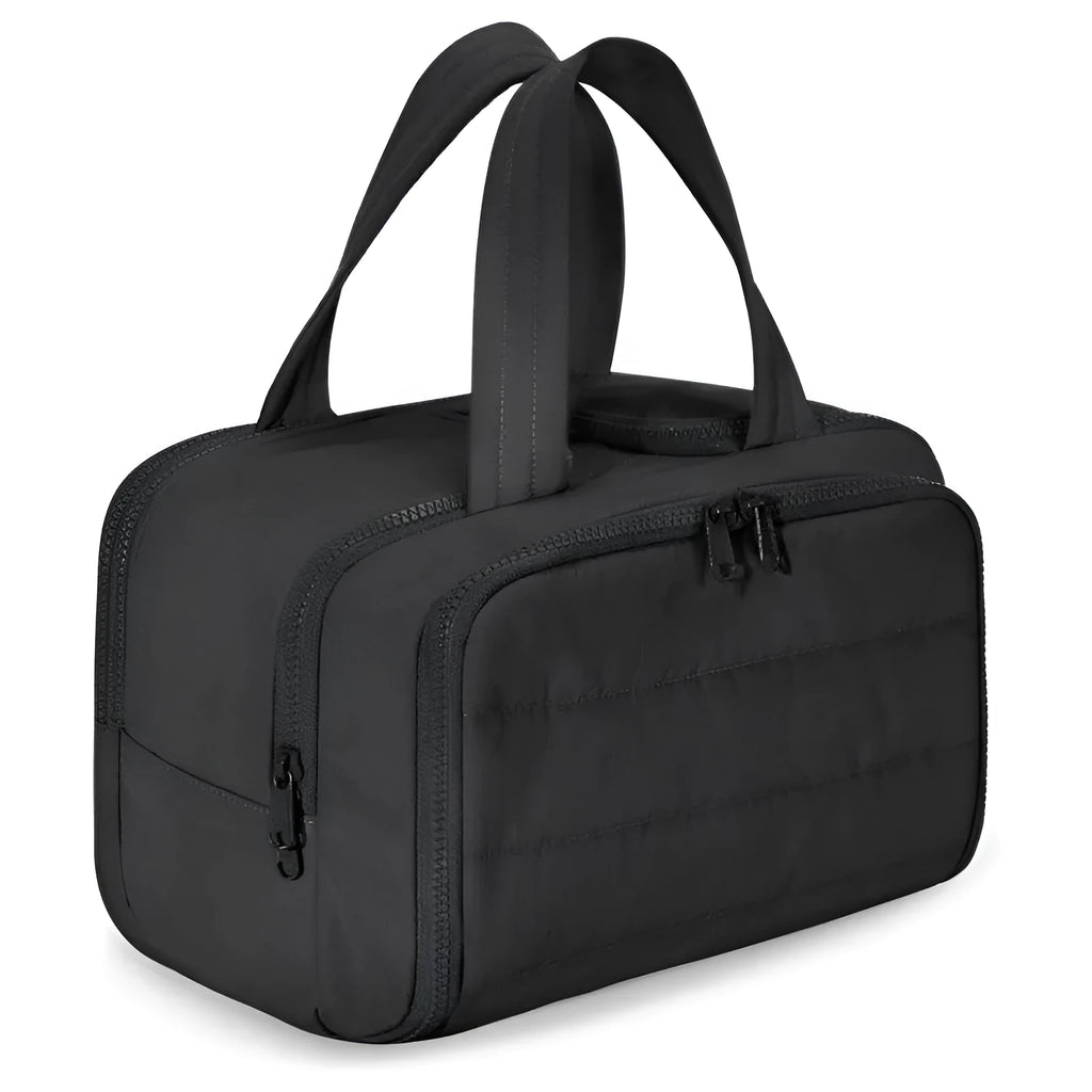 Large lightweight polyester travel toiletry bag in multiple colours with wide open design.