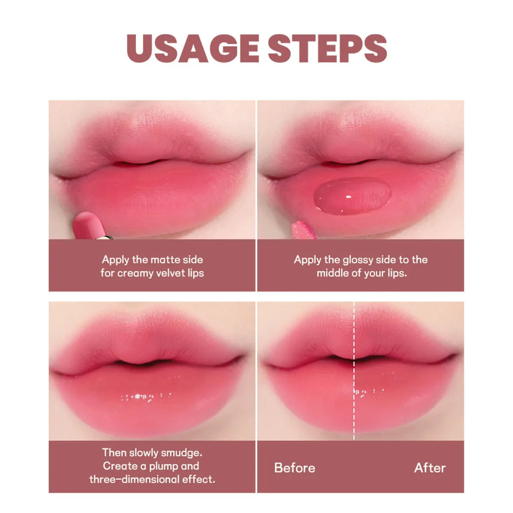 Double-headed lipstick lip gloss with matte finish in ten colour options