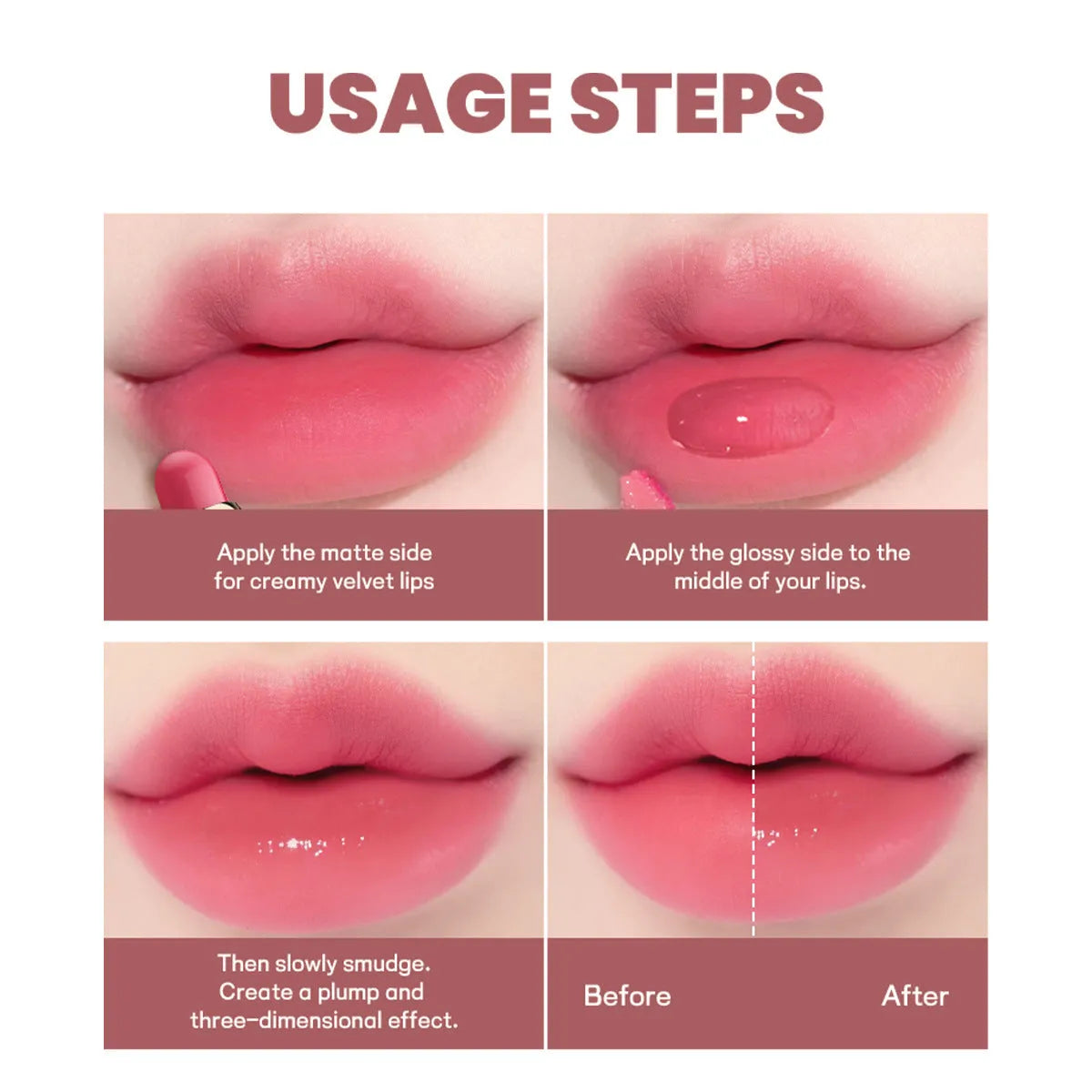 Double-headed lipstick lip gloss with matte finish in ten colour options