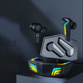 Black wireless TWS Bluetooth earbuds for sports and gaming with 15-metre range.