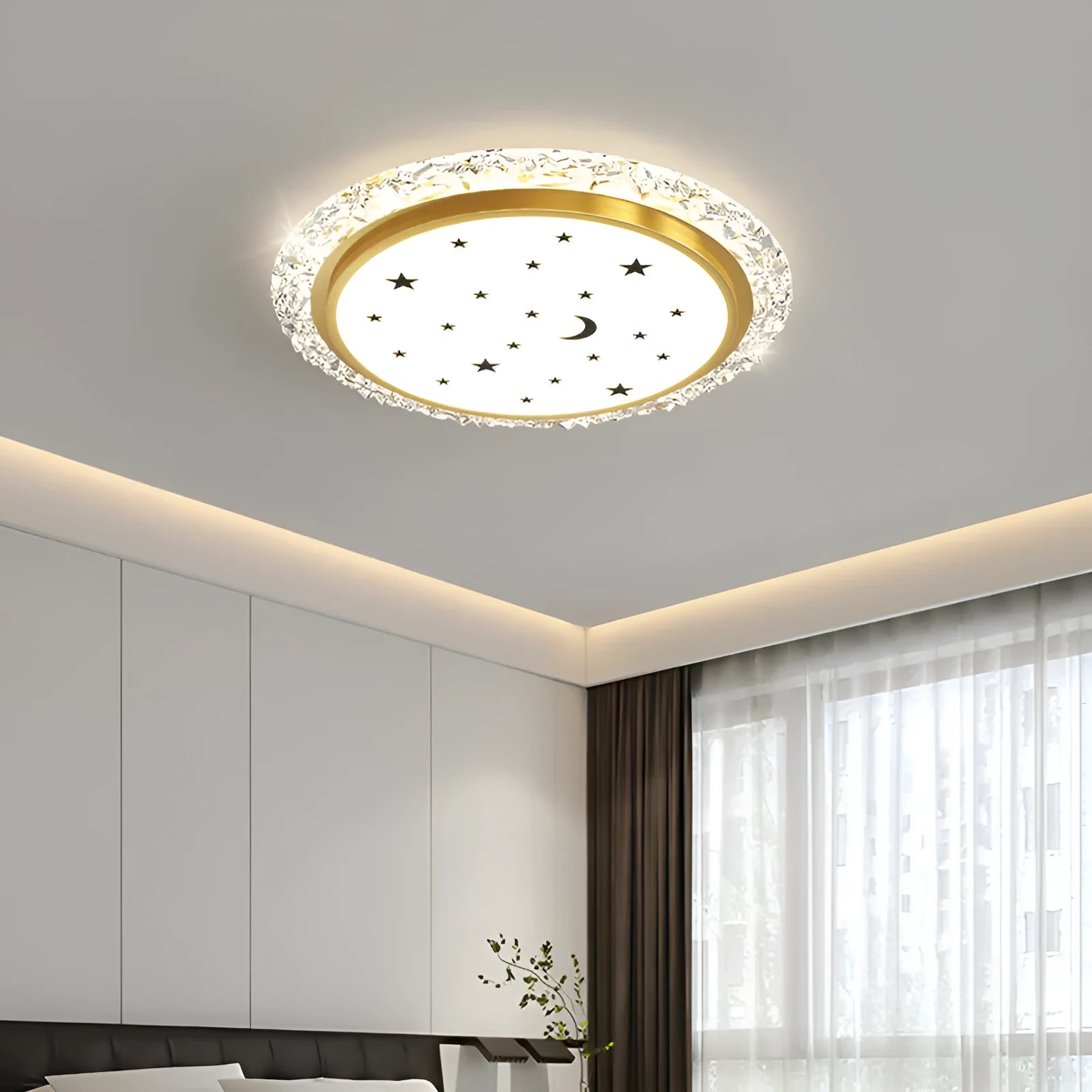 Modern remote control LED ceiling lamp in white or platinum finish