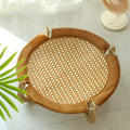 Brown woven rattan pet hammock bed with a cool mat for cats and small dogs.