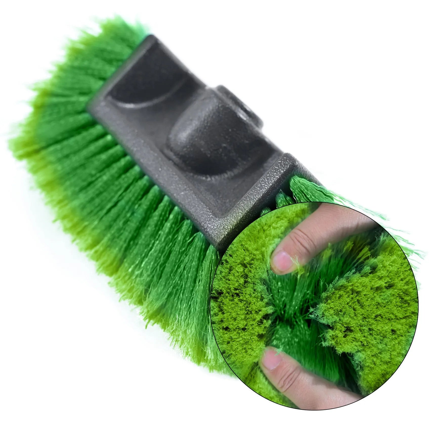 Car wash brush with four-section removable rod and flow-through head in yellow colour