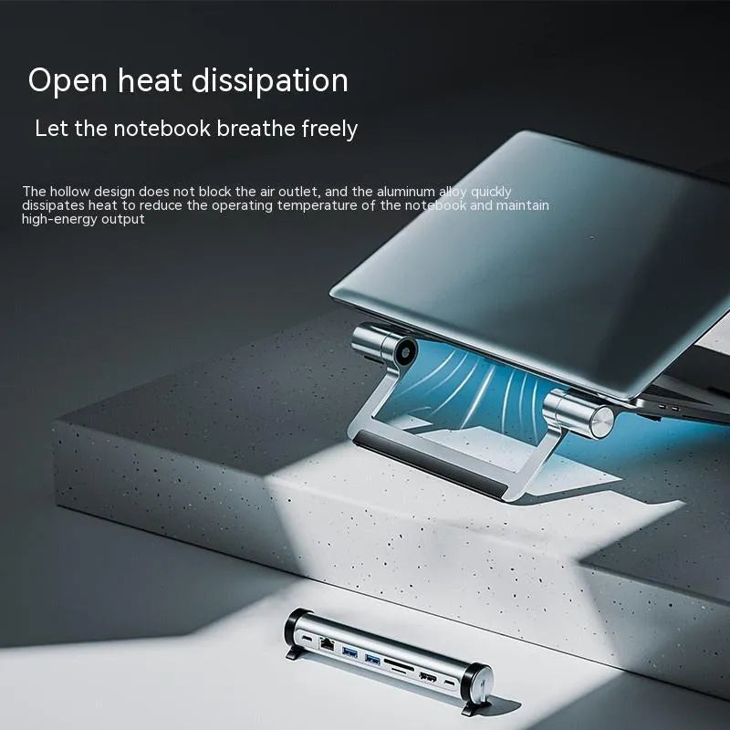 Aluminium alloy notebook docking station bracket with 5-in-1 USB 3.0 ports and 0.4m cable