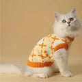 Orange cherry diamond knit cat sweater for autumn winter wear with windproof properties
