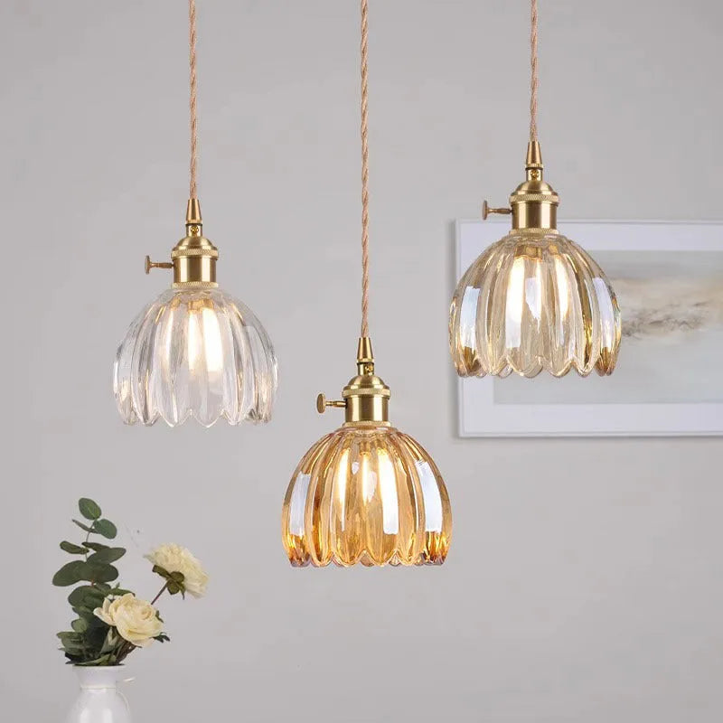 Vintage glass flower chandelier with Nordic design in amber, white, green, transparent, or smoky grey
