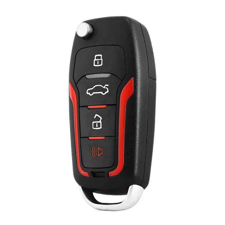 Red and black one-way remote car alarm system with two remotes for 3000m range vehicle security.