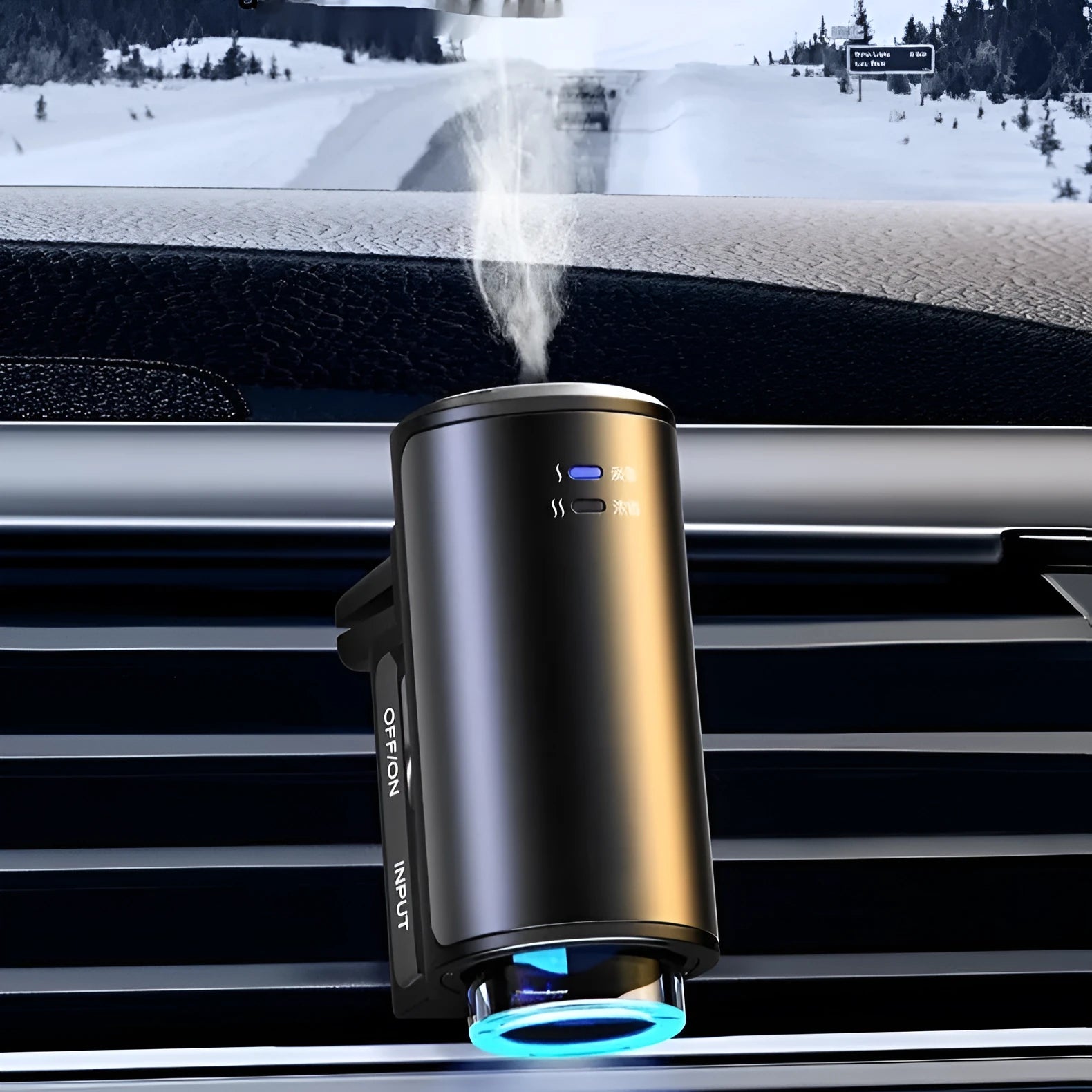 Obsidian Black car air vent clip-on aroma diffuser with essential oil bottle