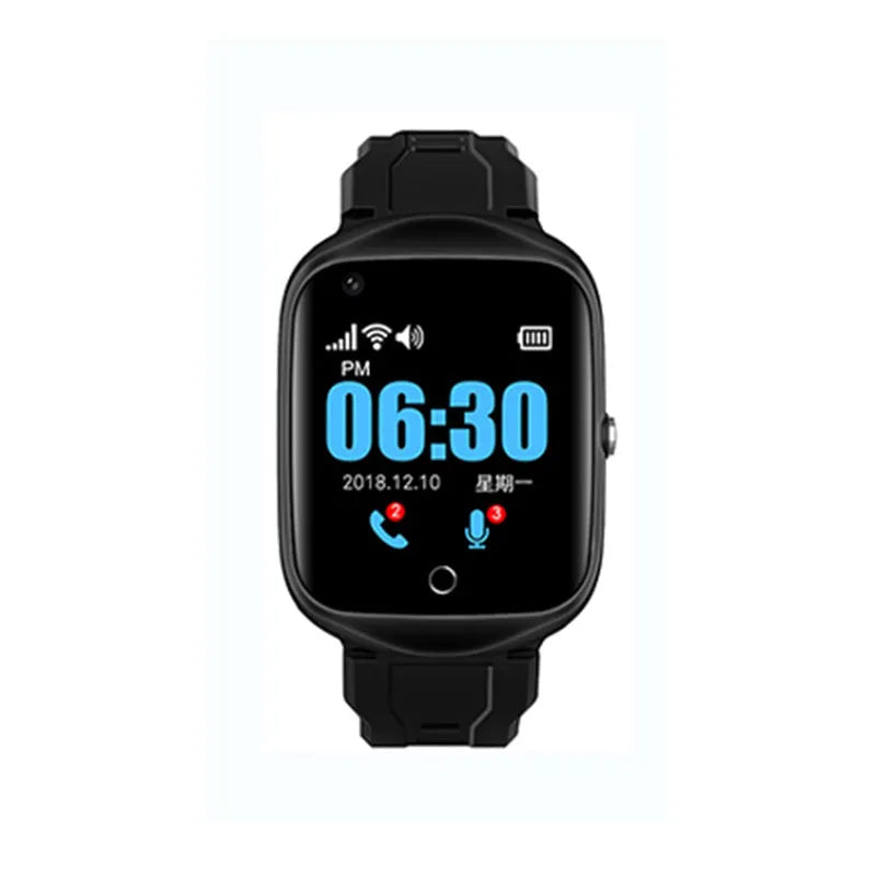 Smart GPS positioning watch for the elderly with a square colour screen and silicone strap.