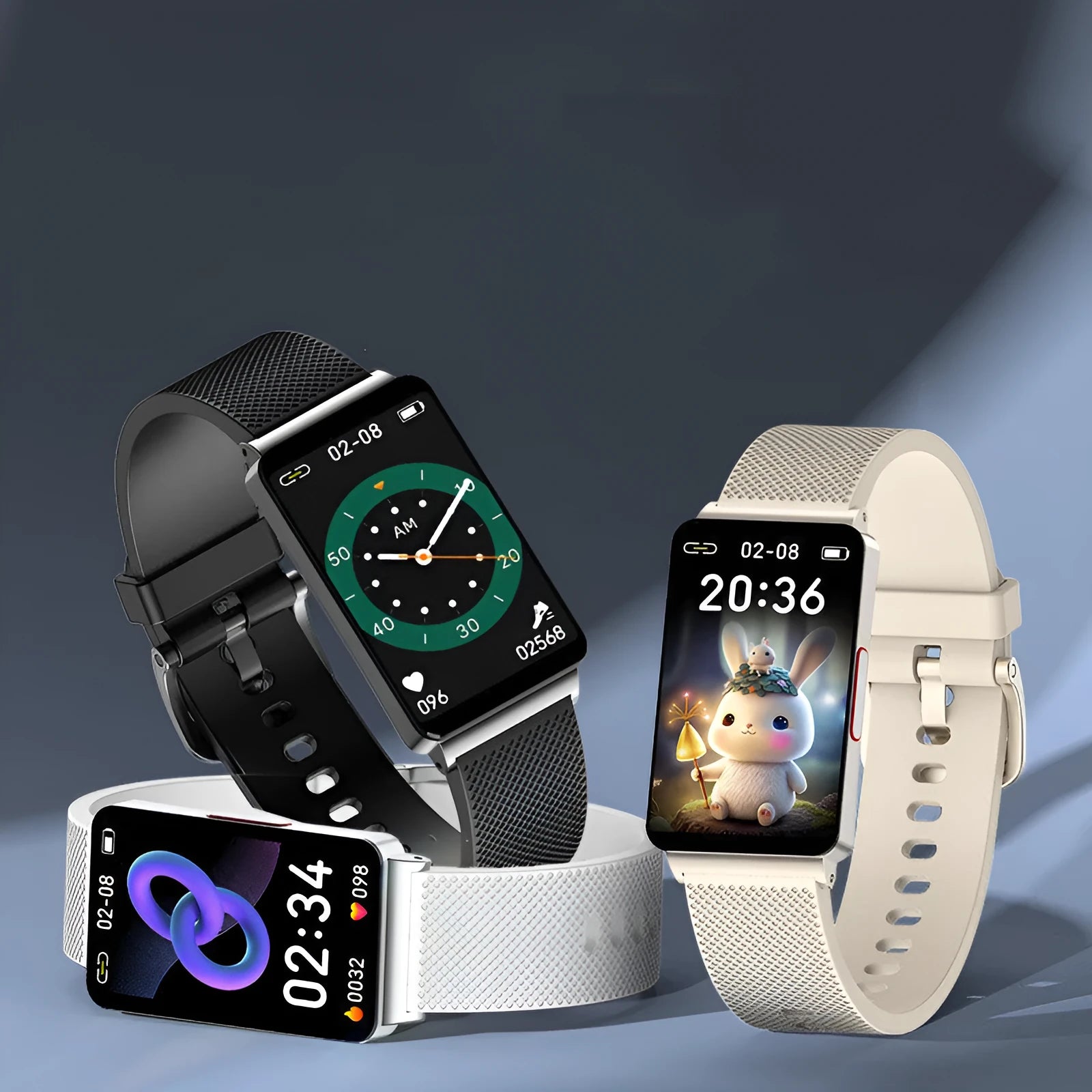 EP08 blood glucose smart bracelet for ANDROID with TPU strap in black, gold, or silver