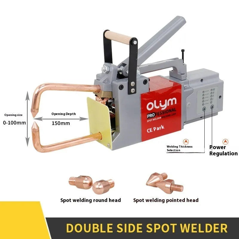 OL8000 double-sided spot welding machine with manual controls and included welding heads
