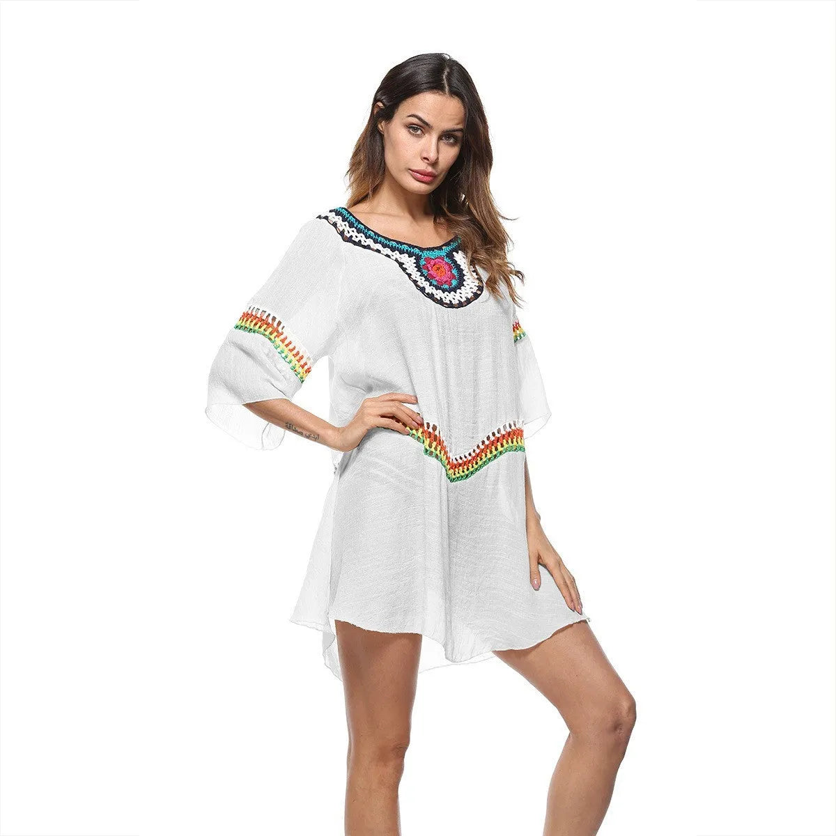 Women's crocheted ethnic style sun protection clothing for beach and swimming sports
