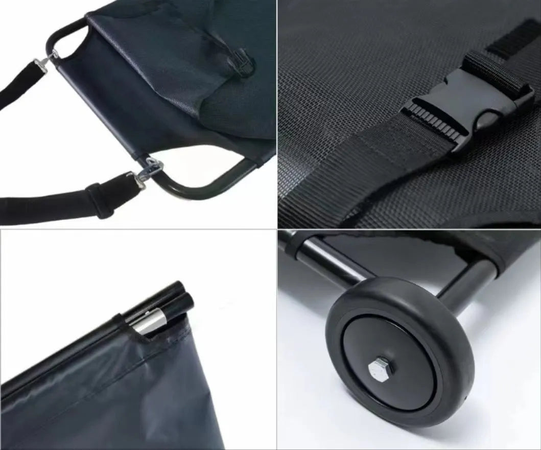Black foldable aluminium alloy pet stretcher for medium to large dog emergency transport