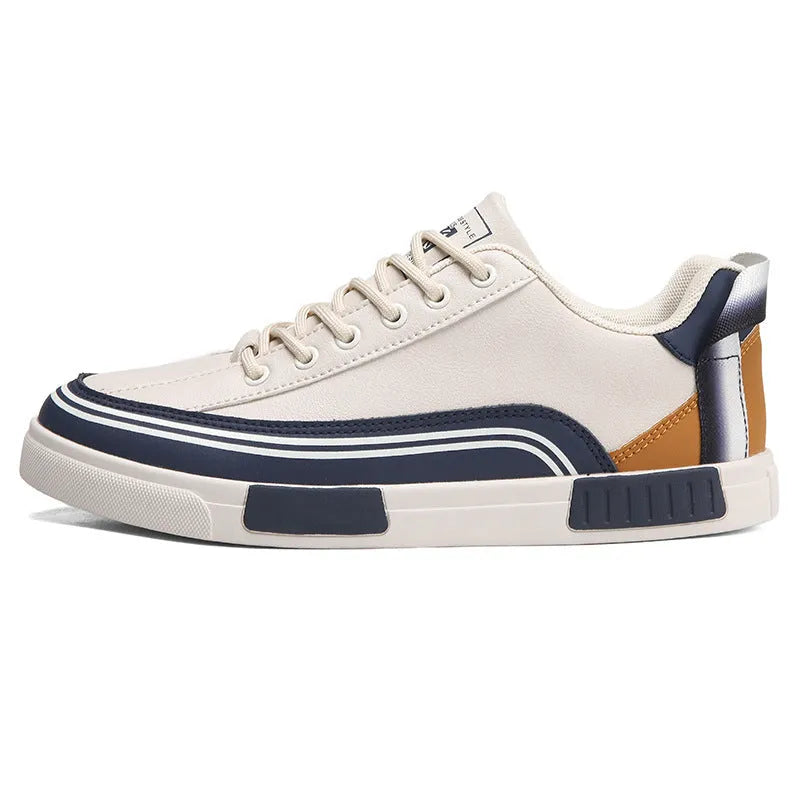 Men's beige and white-green canvas casual shoes with mesh section detail and flat round toe