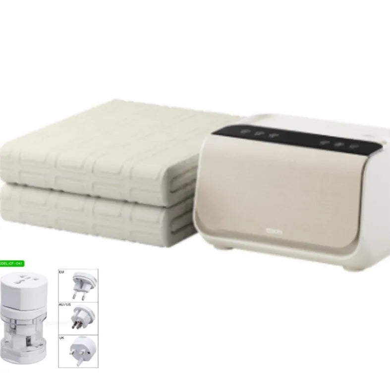 White Aideng electric water blanket with smart host controller on bed