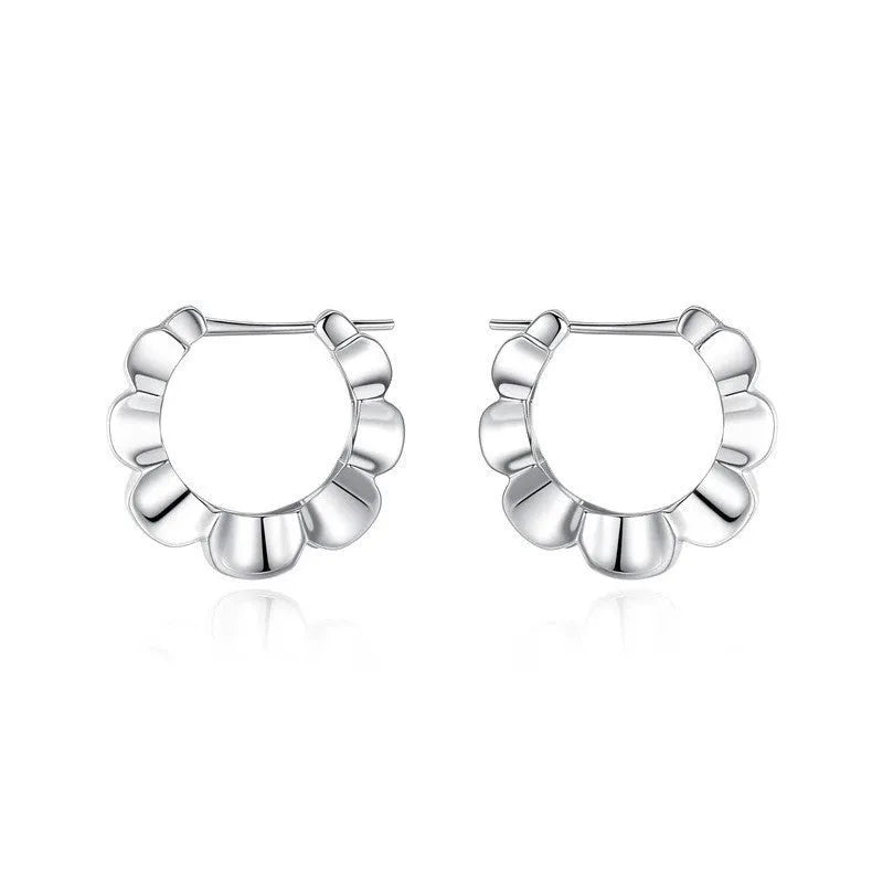 Sterling silver geometric drop earrings with round elements and electroplated finish