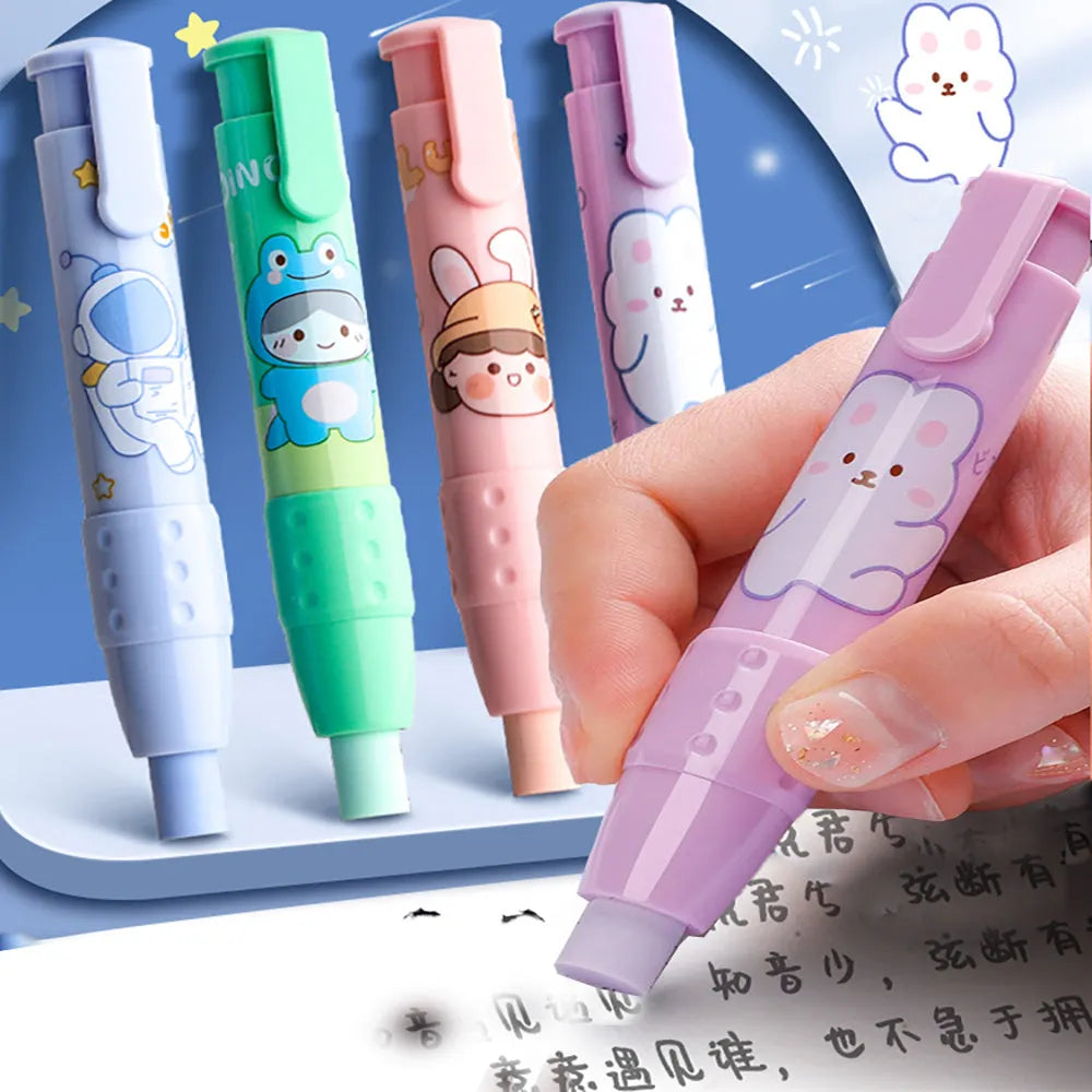 Children's Kaba Bear press eraser set with plastic case and replacement cores in green, blue, pink, purple